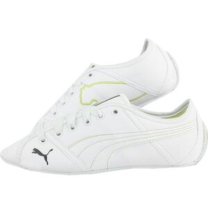 PUMA Safari Logo Leather White Sneakers with Lime Trim Black Logo